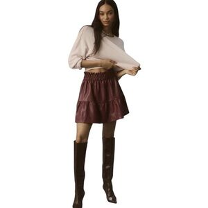 Anthropologie Somerset Vegan Leather Dark Plum Color Mini Skirt Size Large NWT